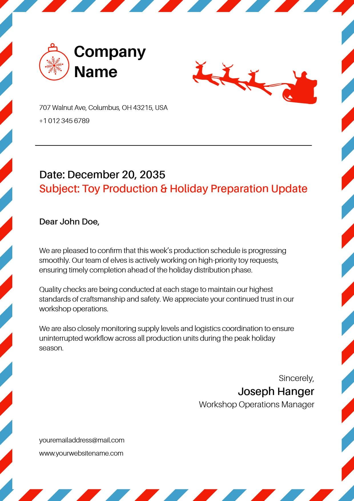 Festive Santa-Themed Christmas Business Update Letterhead Template