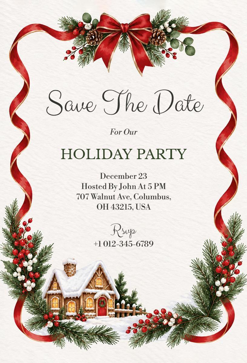 Festive Save the Date Christmas Party Invitation Template
