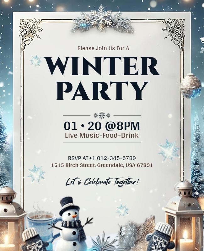 Festive Snowy Theme Winter Party Flyer Template