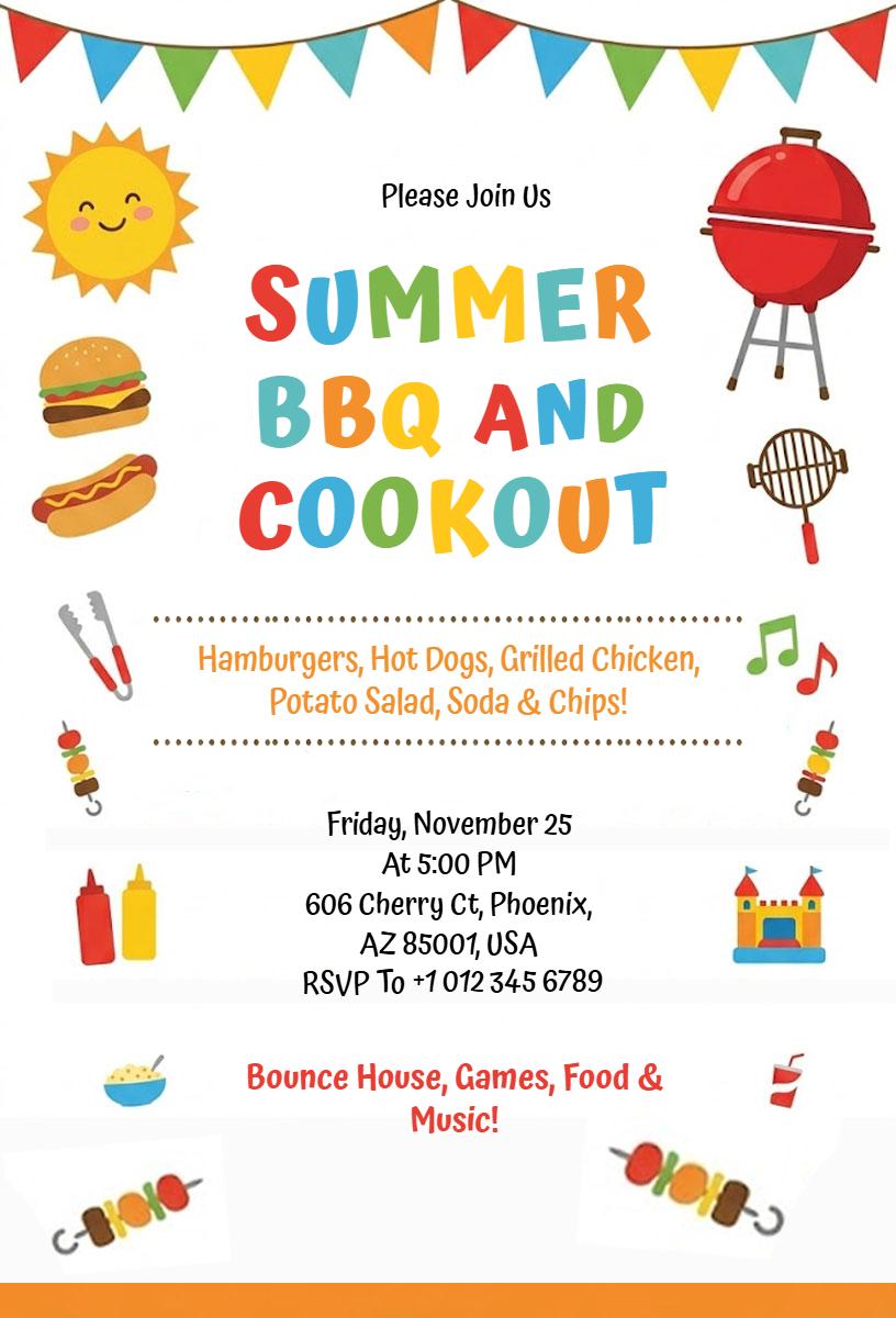 Festive Summer BBQ Cookout Family Celebration Invitation Template