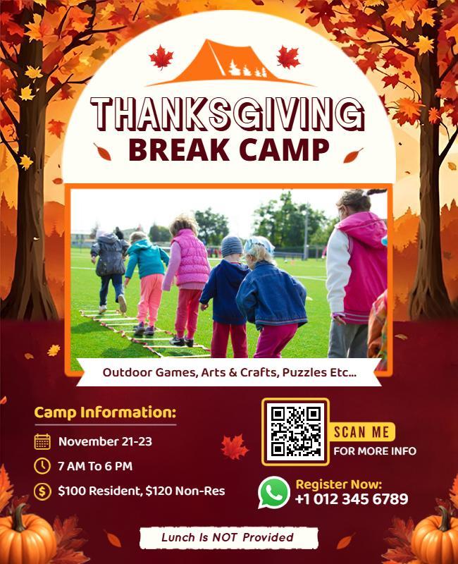 Festive Thanksgiving Break Camp Outdoor Activities Poster Template