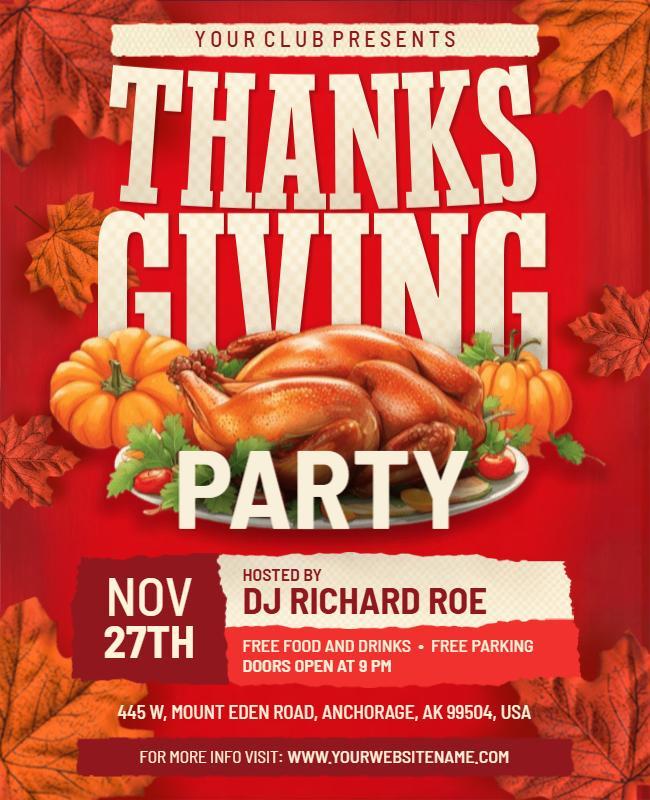 Festive Thanksgiving Celebration Party with Turkey Poster Template