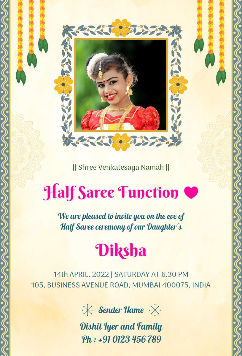 Festive Traditional Half Saree Ceremony Invitation Template
