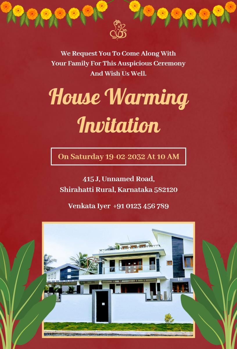 Festive Traditional Housewarming Ceremony Invitation Template