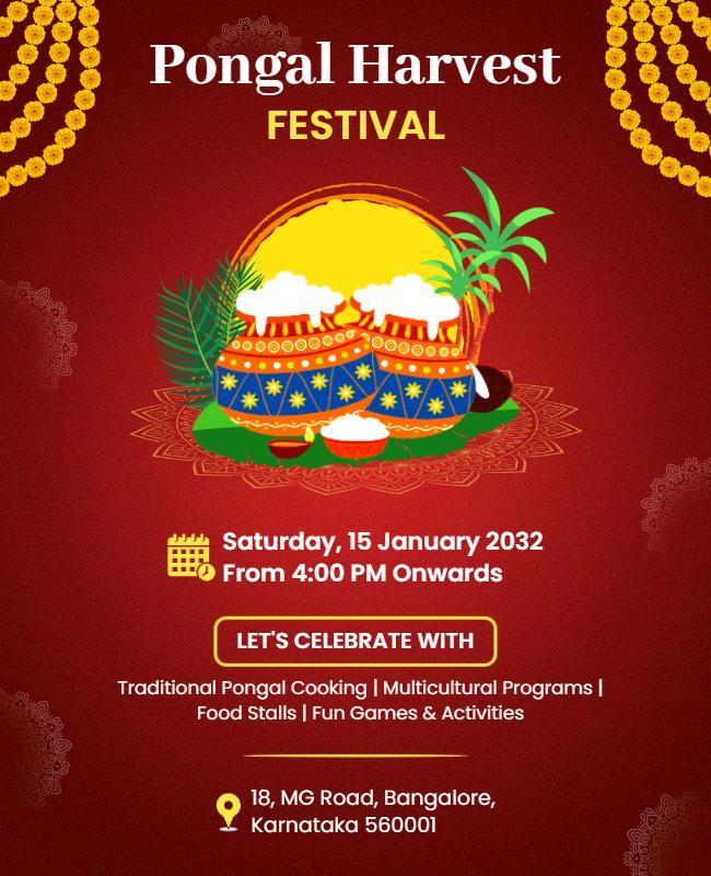 Festive Traditional Pongal Harvest Celebration Poster Template