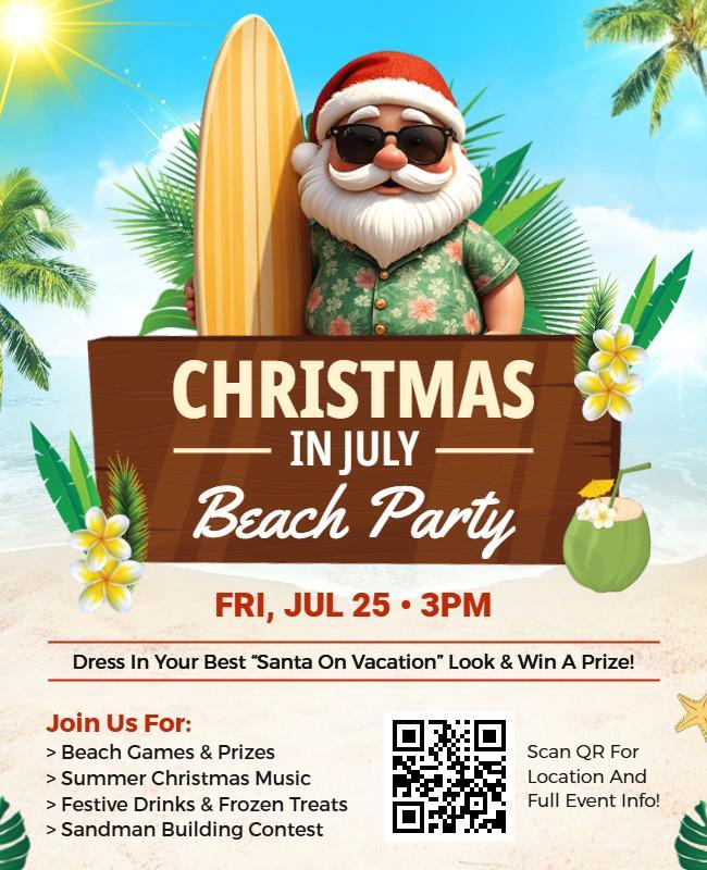 Festive Tropical Summer Christmas Beach Celebration Flyer Template