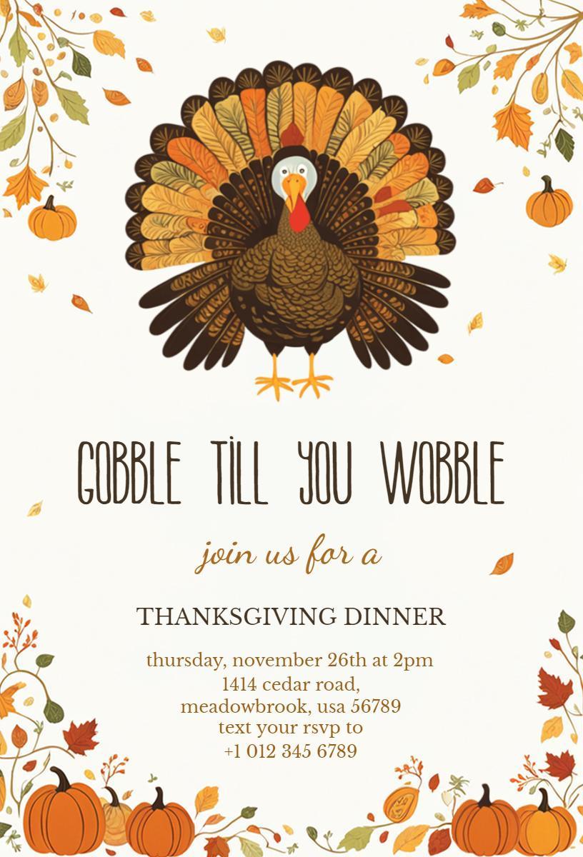Festive Turkey Harvest Thanksgiving Dinner Invitation Template