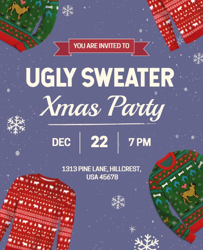 Festive Ugly Sweater Christmas Party Invitation Poster Template
