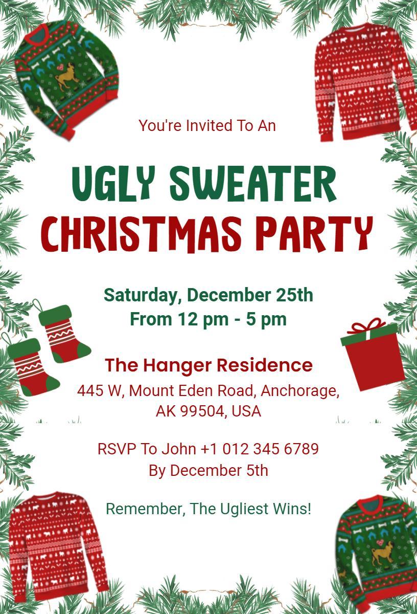 Festive Ugly Sweater Christmas Party Invitation Template
