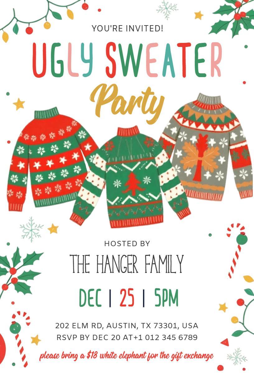 Festive Ugly Sweater Holiday Party Celebration Invitation Template