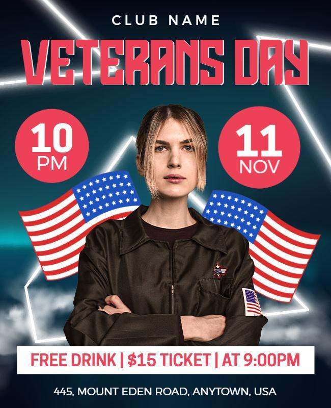 Festive Veterans Day Celebration with American Flags Poster Template