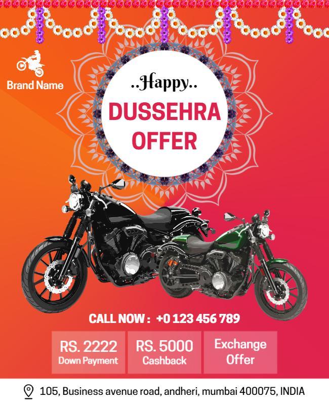 Festive Vibrant Dussehra Motorcycle Discount Offer Poster Template