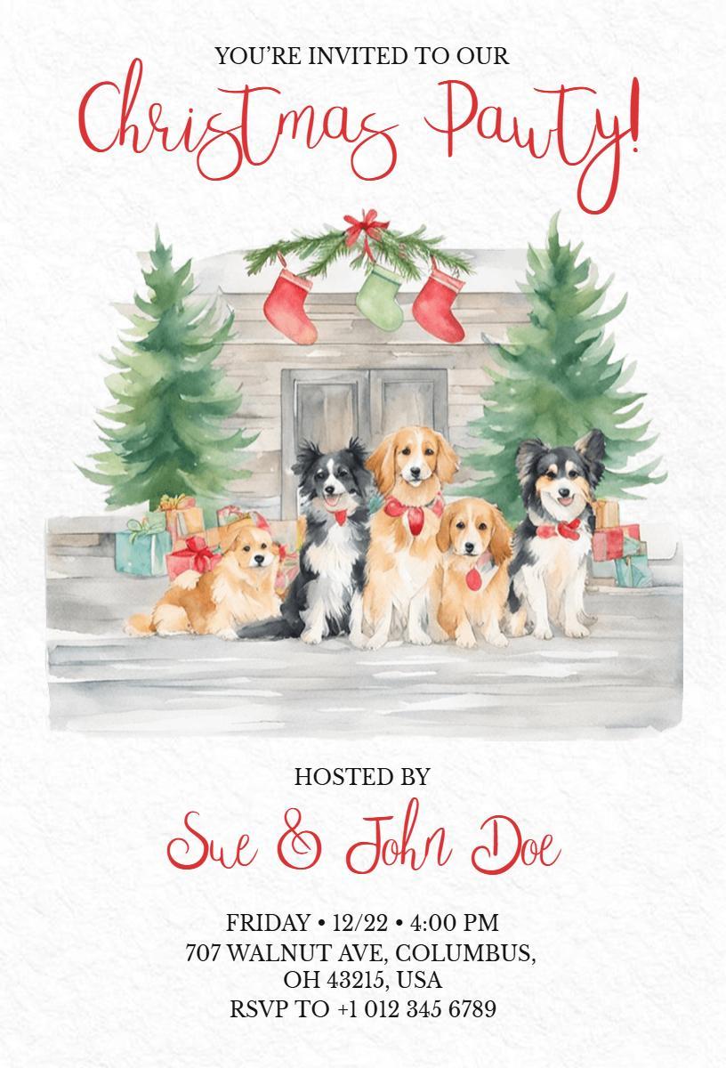 Festive Whimsical Pet-Themed Christmas Party Invitation Template