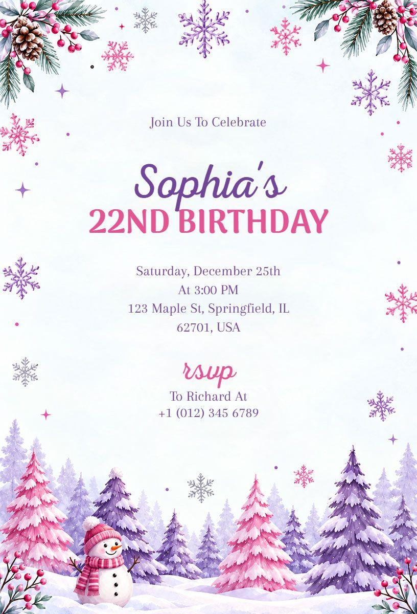 Festive Winter Birthday Gathering Invitation Template