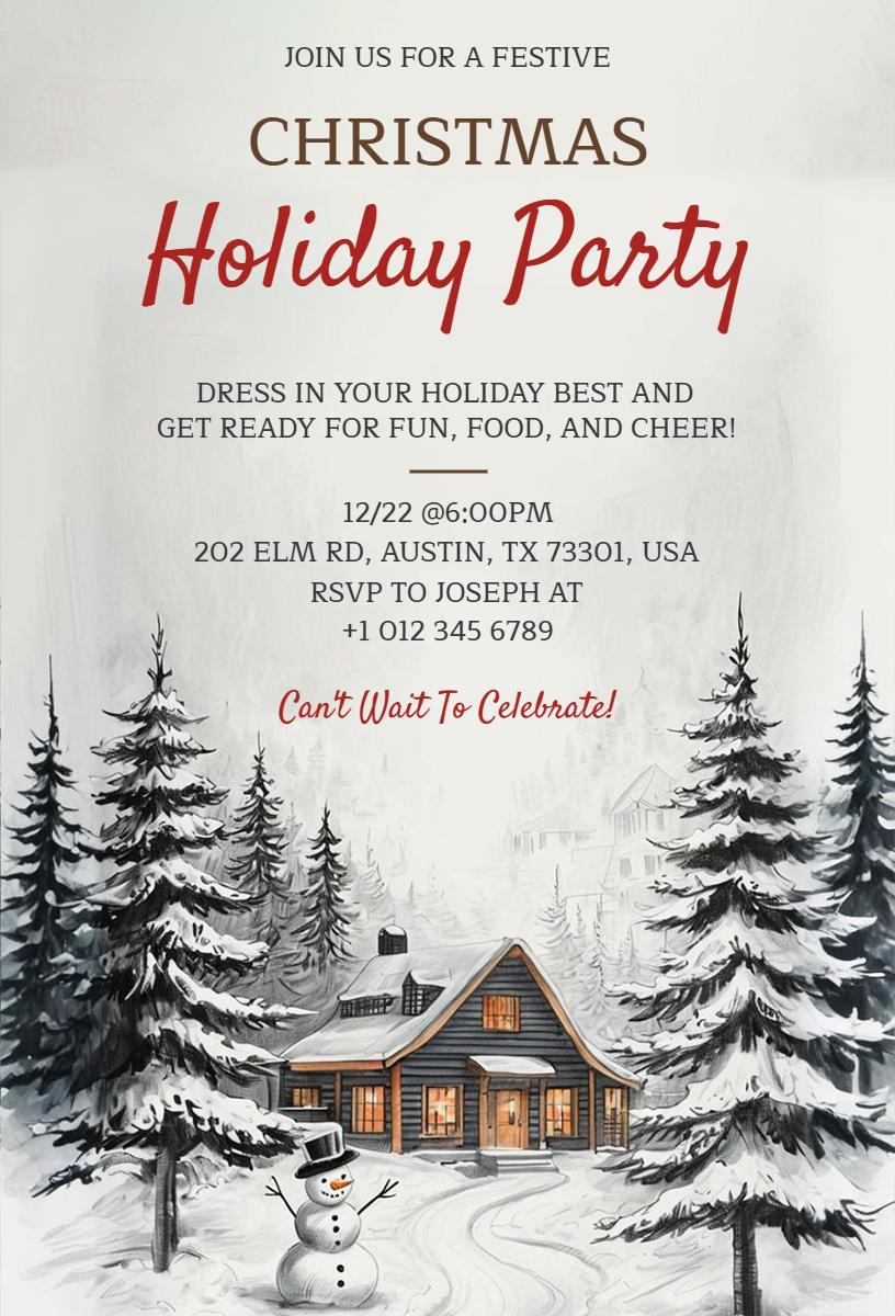 Festive Winter Wonderland Christmas Holiday Party Invitation Template