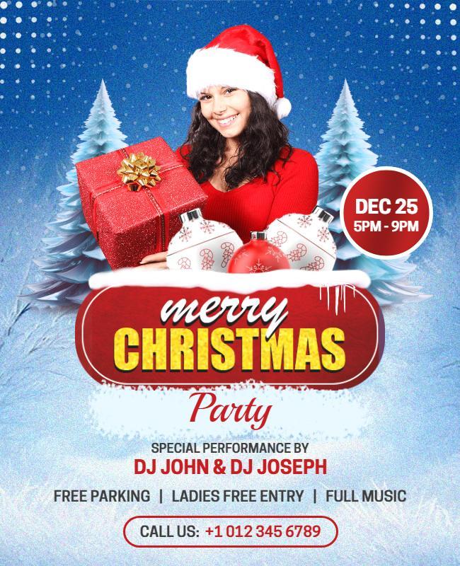 Festive Winter Wonderland Merry Christmas Party Poster Template