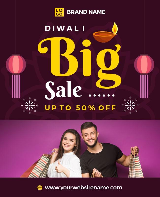 Festive Yellow Diwali Big Sale Discount Poster Template