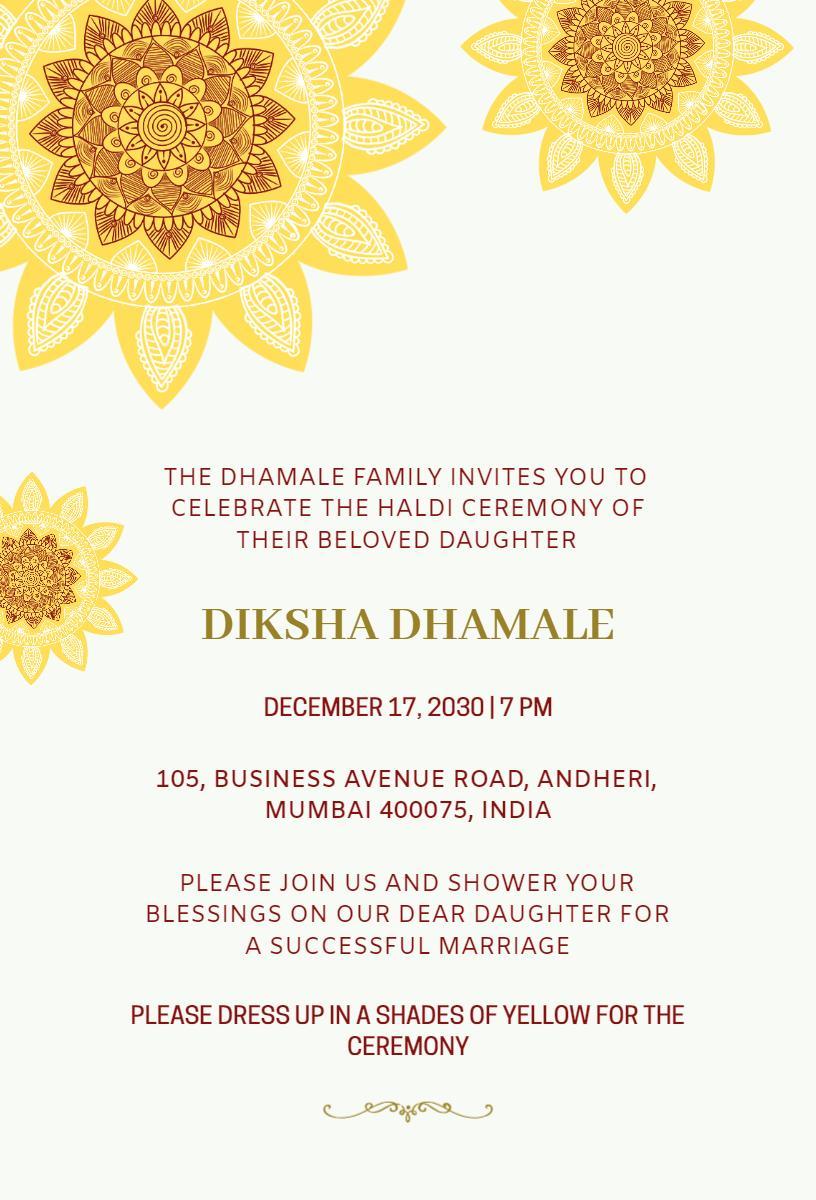 Festive Yellow Floral Haldi Ceremony Celebration Invitation Template