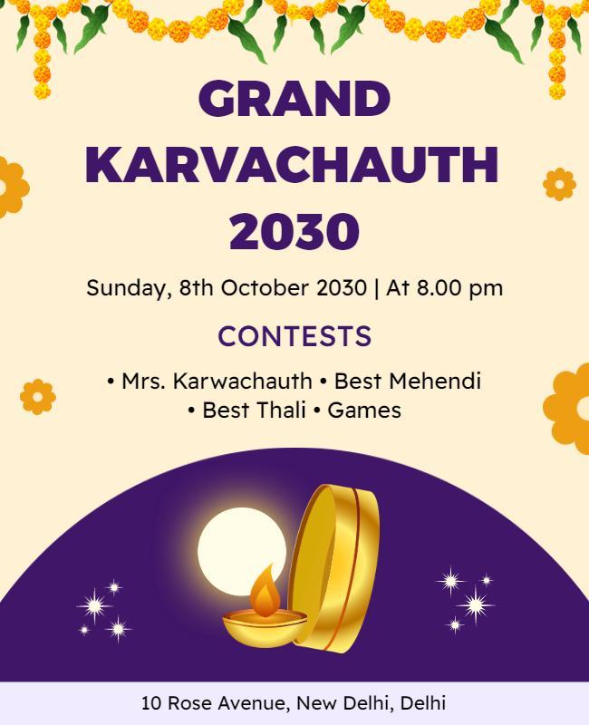 Festive Yellow Grand Karvachauth Celebration Poster Template