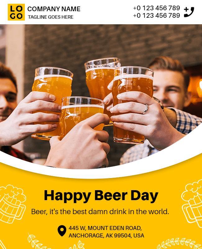 Festive Yellow Happy Beer Day Celebration Poster Template
