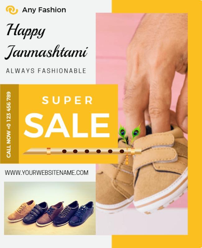 Festive Yellow Janmashtami Shoe Sale Promotional Poster Template