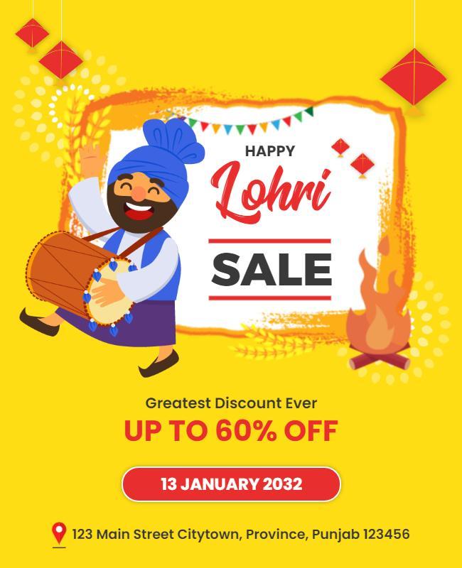 Festive Yellow Lohri Sale Celebration Poster Template