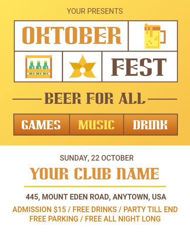 Festive Yellow Oktoberfest Beer Celebration Poster Template