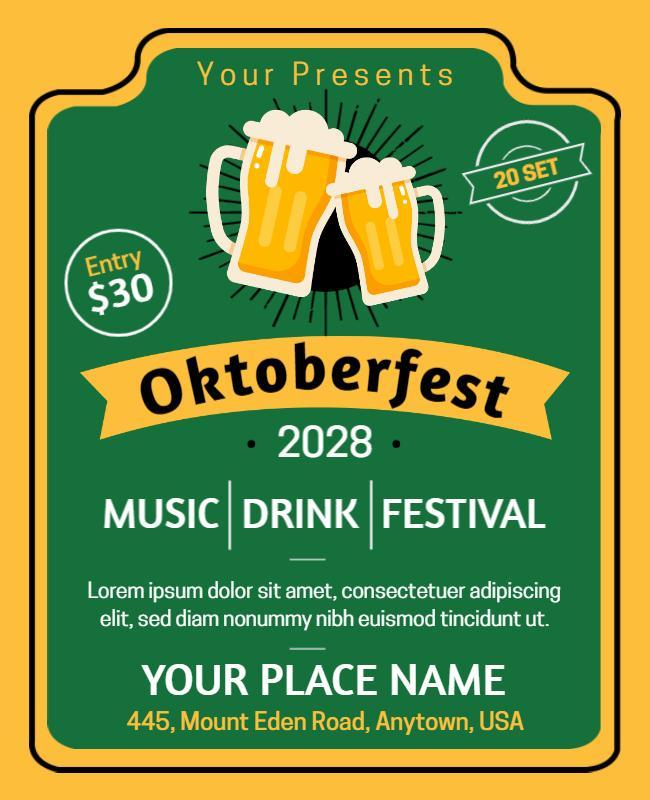 Festive Yellow Oktoberfest Beer Music Festival Poster Template
