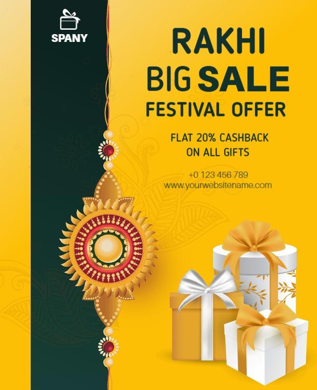 Festive Yellow Rakhi Big Sale Cashback Offer Poster Template
