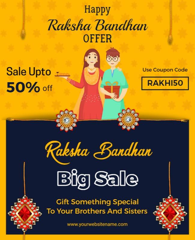 Festive Yellow Raksha Bandhan Sale Offer Poster Template