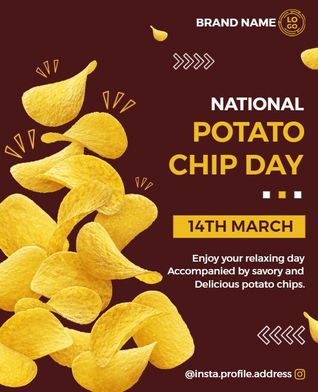 Festive Yellow Snack Celebration for Potato Chip Day Poster Template