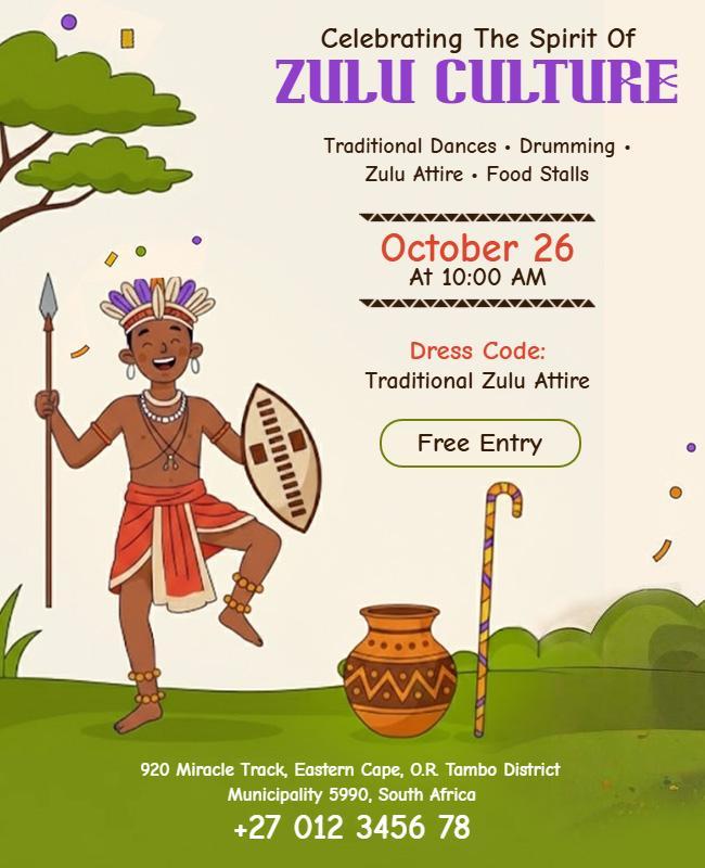 Festive Zulu Culture Celebration with Traditional Dance Flyer Template