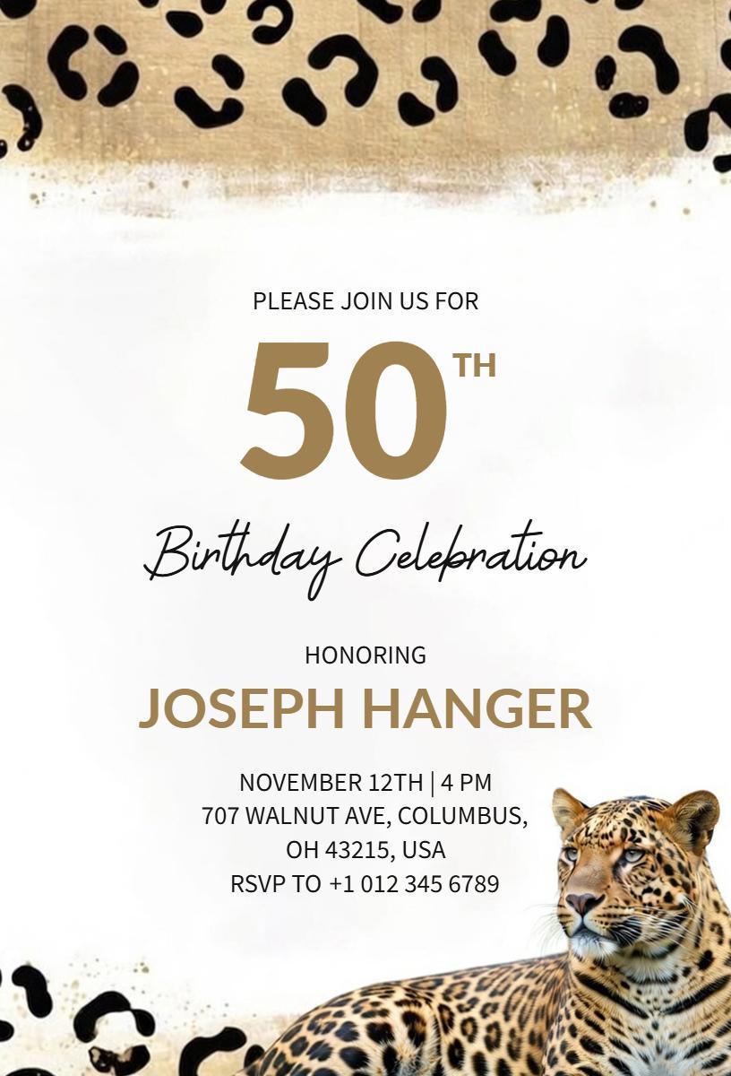 Fierce Cheetah Theme 50th Birthday Celebration Invitation Template