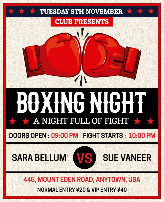 Fierce Red Boxing Night Event with Two Fighters Poster Template