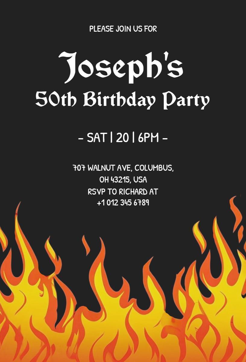 Fiery 50th Birthday Celebration Party Invitation Template