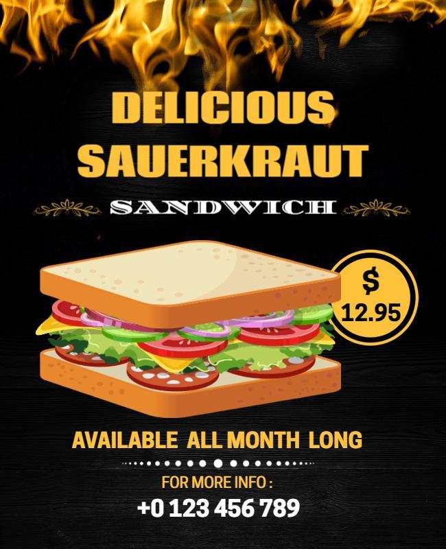 Fiery Gourmet Sauerkraut Sandwich Special Flyer Template