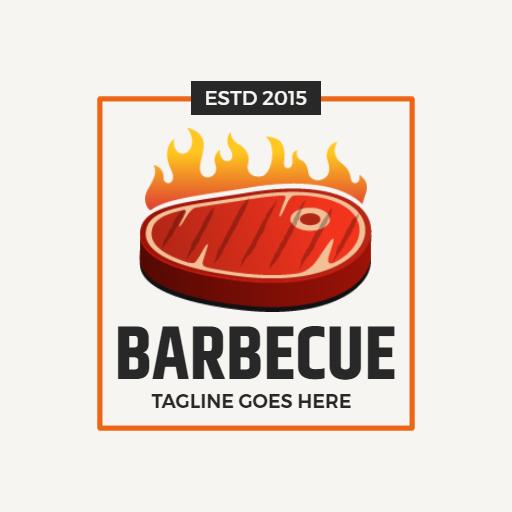 Fiery Grill Design Featuring Delicious Meat for Barbecue Logo Template