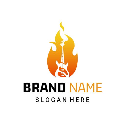 Fiery Orange Electric Guitar Design Symbolizing Rock Music Logo Template