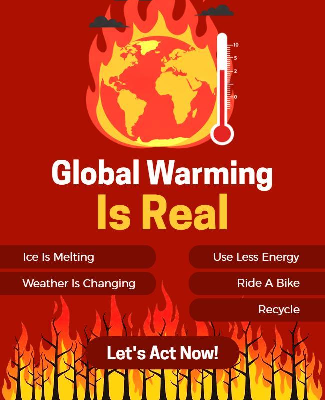 Fiery Red Global Warming Awareness Action Poster Template