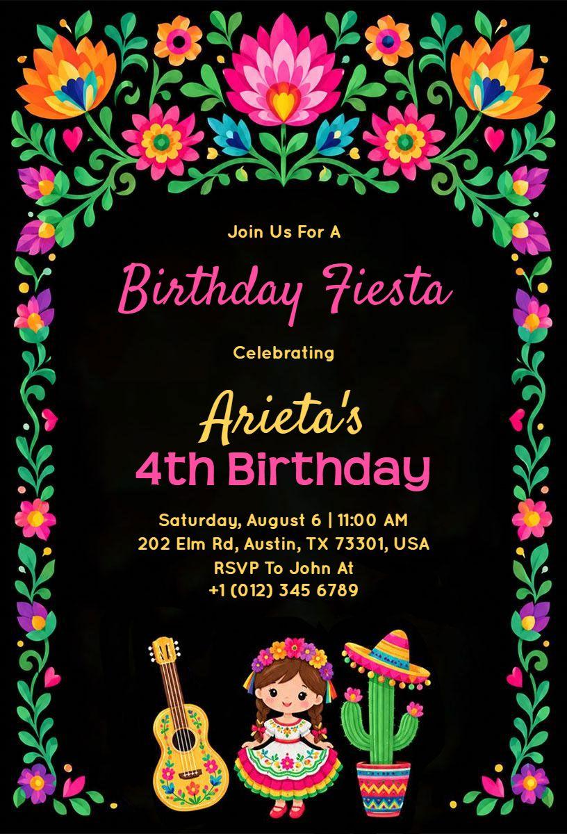 Fiesta Theme Kids Birthday Invitation Template