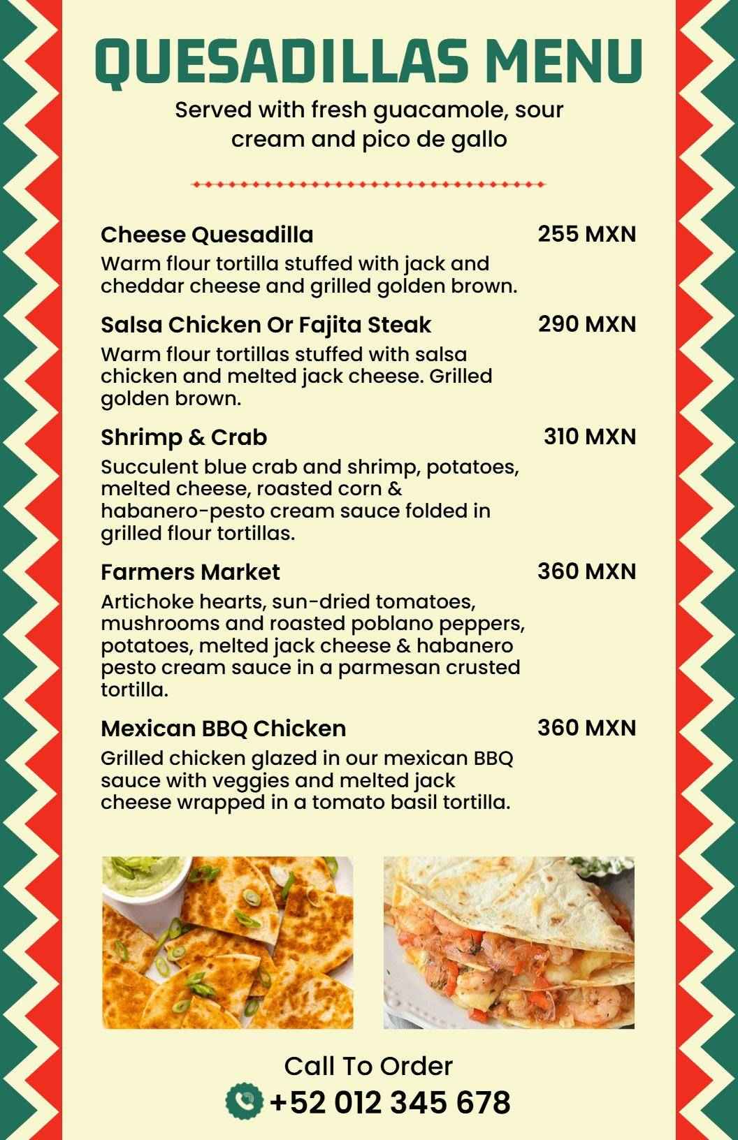 Fiesta-Themed Colorful Mexican Quesadilla Menu Template