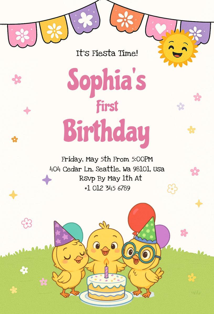 Fiesta Themed Fun 1st Birthday Celebration Invitation Template