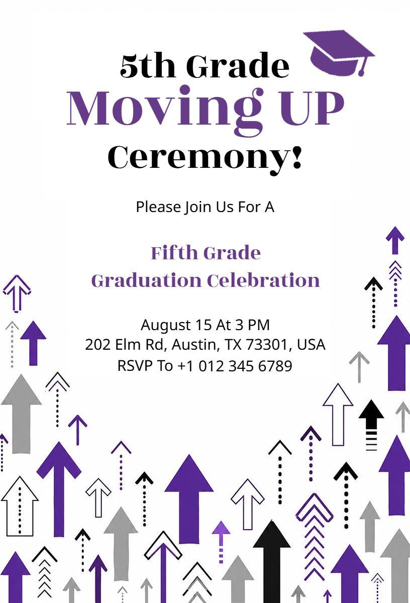 Fifth Grade Moving Up Graduation Celebration Invitation Template
