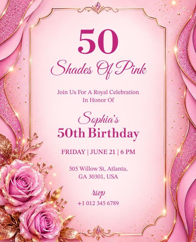 Fifty Shades of Pink Birthday Invitation Flyer Template