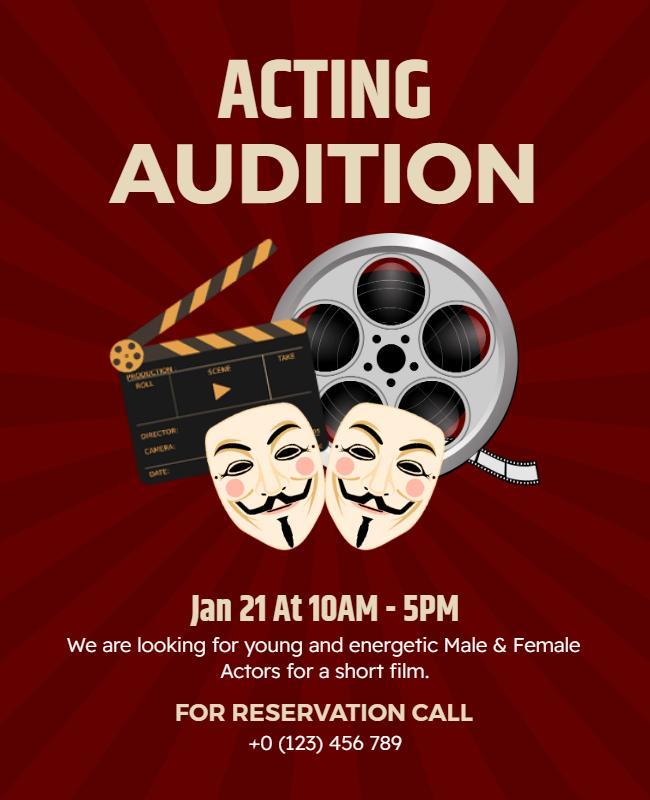 Film Acting Audition Announcement Flyer Template