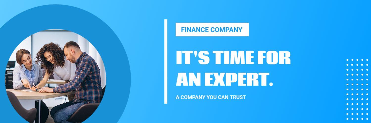 Finance Company Experts Collaborating on Blue Background Twitter Banner Template