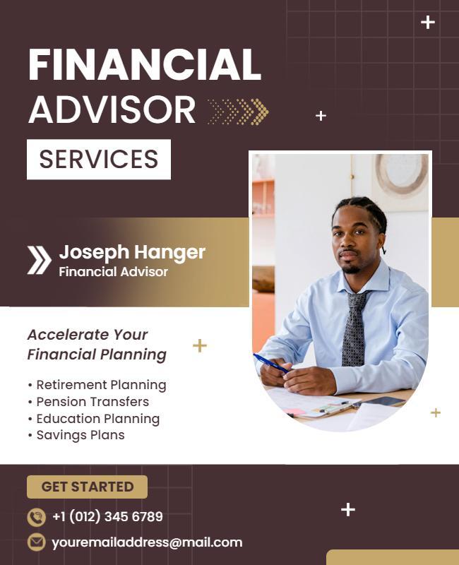 Professional Gold and Brown Financial Advisor Services Flyer Template