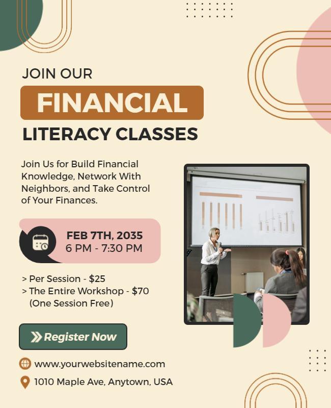 Financial Literacy Workshop Classes Flyer Template