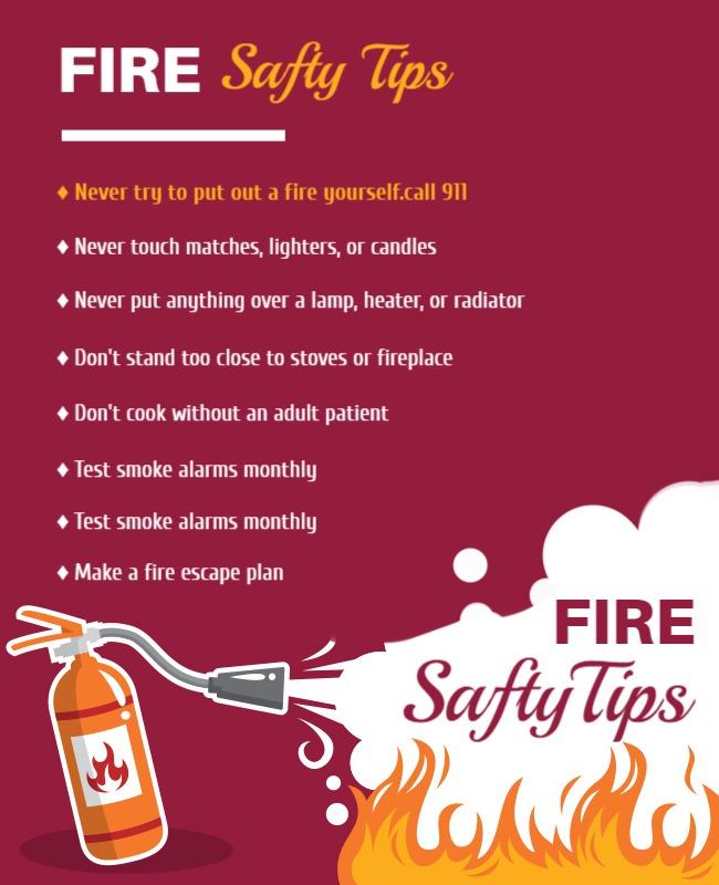 Bold Red Fire Safety Tips Educational Flyer Template