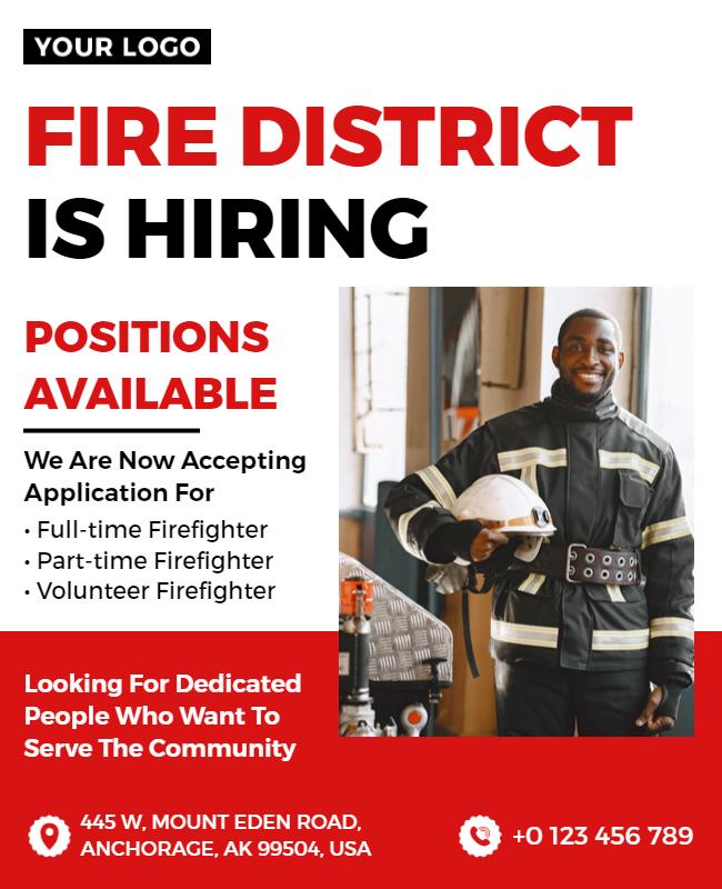 Firefighter Recruitment Hiring Announcement Flyer Template